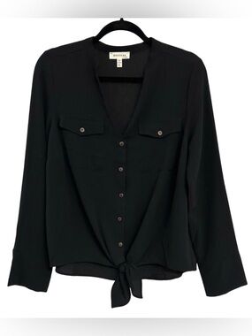 Monteau Los Angeles Black Tie Front Blouse XL Button Front Long Sleeve